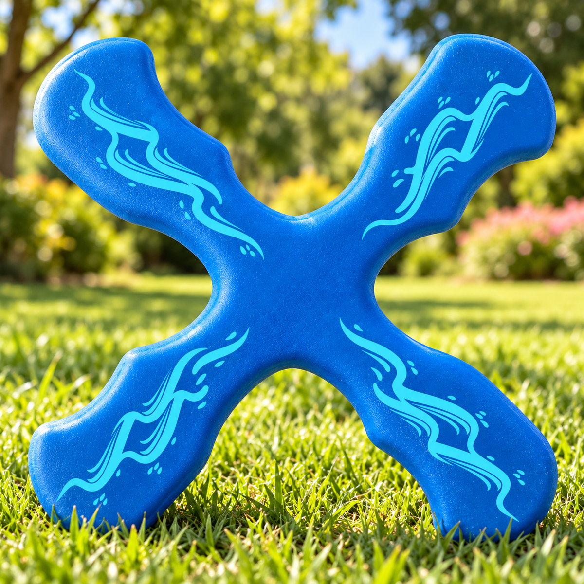 Boomzi Kids 4 Arm Soft Foam Returning Boomerang with Aqua Wave Artwork