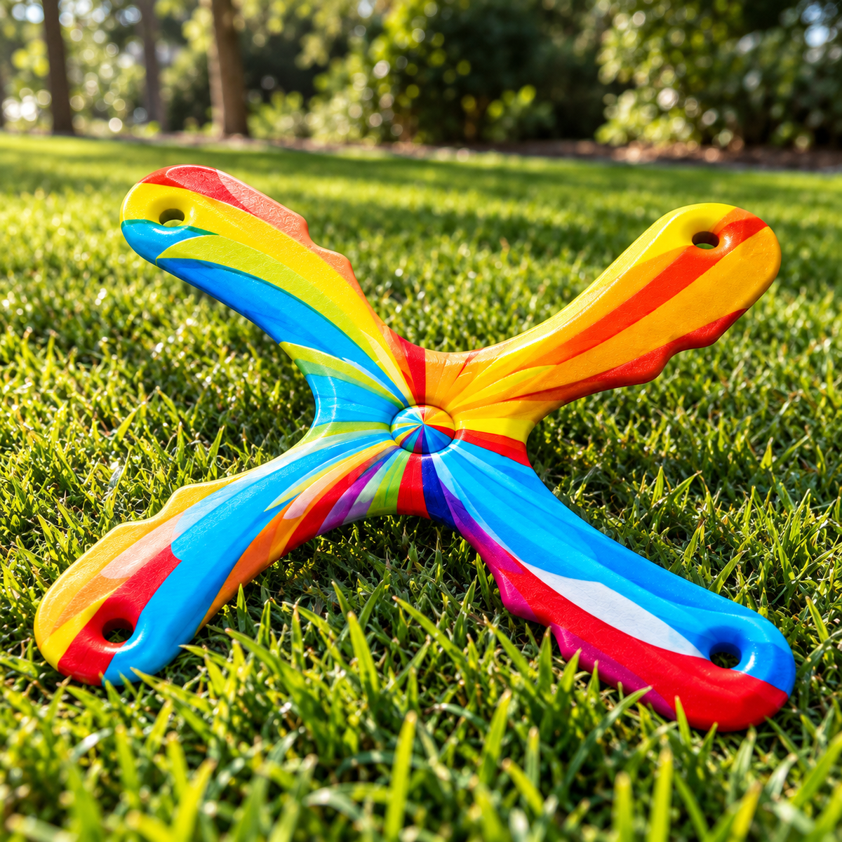 Boomzi Kids 4 Arm Soft Foam Returning Boomerang with Rainbow Swirl Artwork