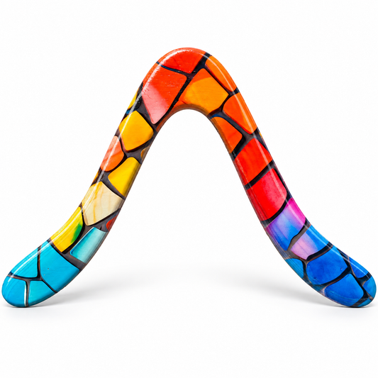 Boomzi Adult Wooden Returning Boomerang with Stained Glass Mosaic Artwork