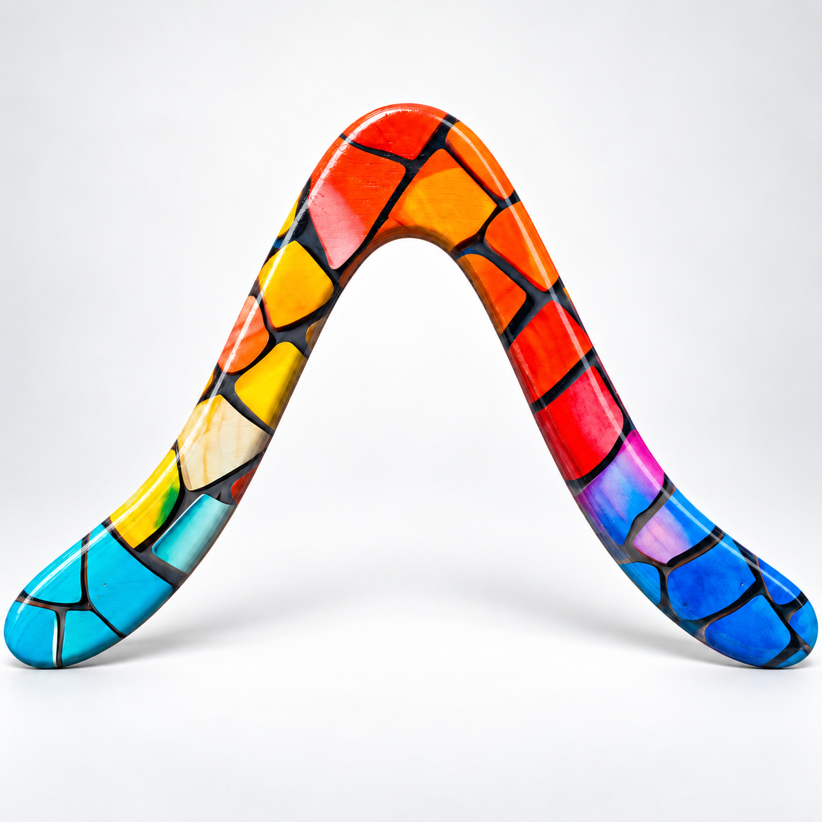Boomzi Adult Wooden Returning Boomerang with Stained Glass Mosaic Artwork