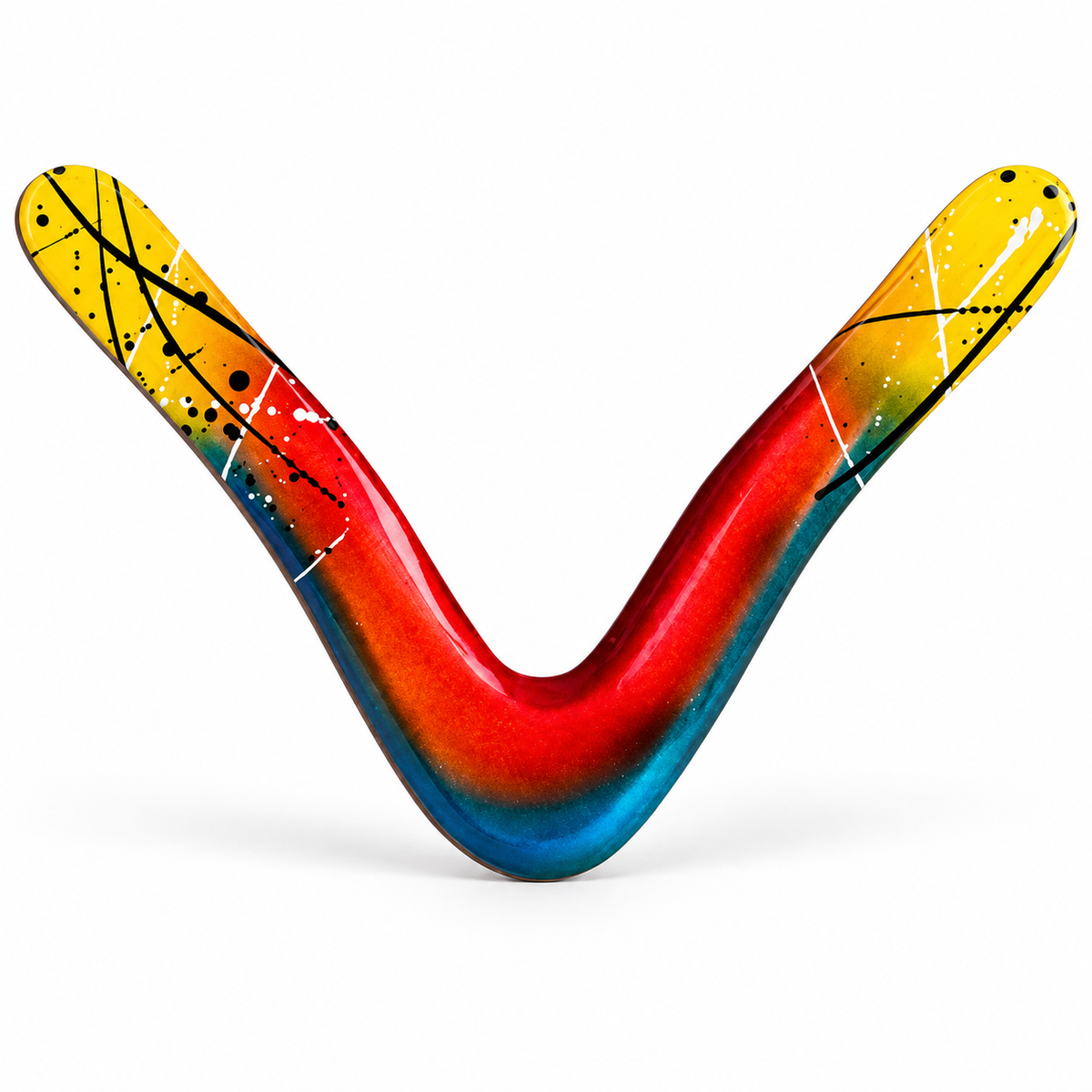 Boomzi Adult Wooden Returning Boomerang with Vivid Gradient & Dynamic Splatter Artwork