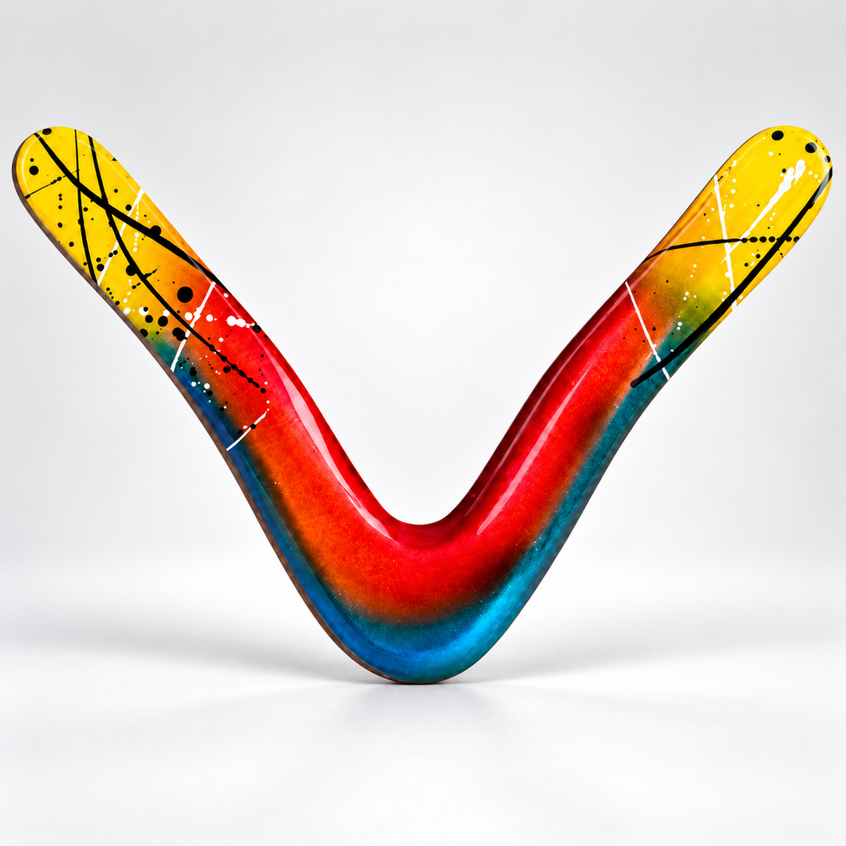 Boomzi Adult Wooden Returning Boomerang with Vivid Gradient & Dynamic Splatter Artwork