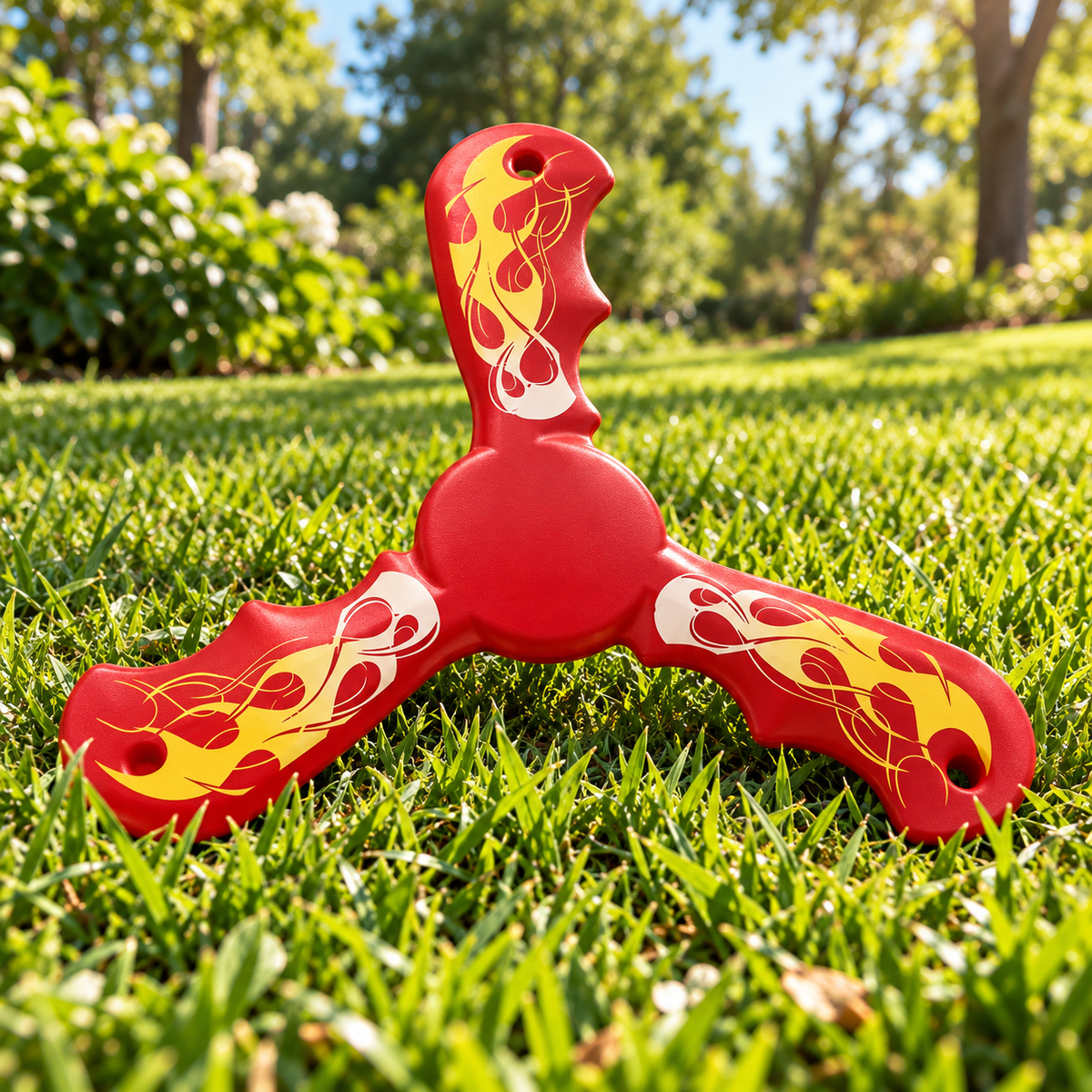 Boomzi Kids 3 Arm Soft Foam Returning Boomerang with Flame Graphic Artwork