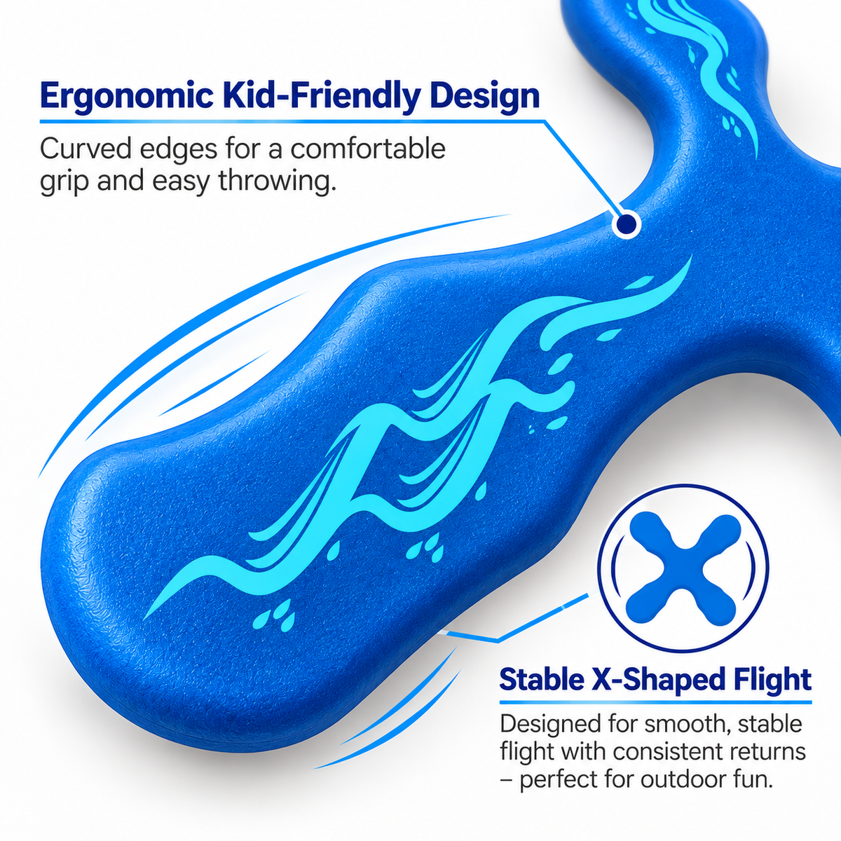 Boomzi Kids 4 Arm Soft Foam Returning Boomerang with Aqua Wave Artwork