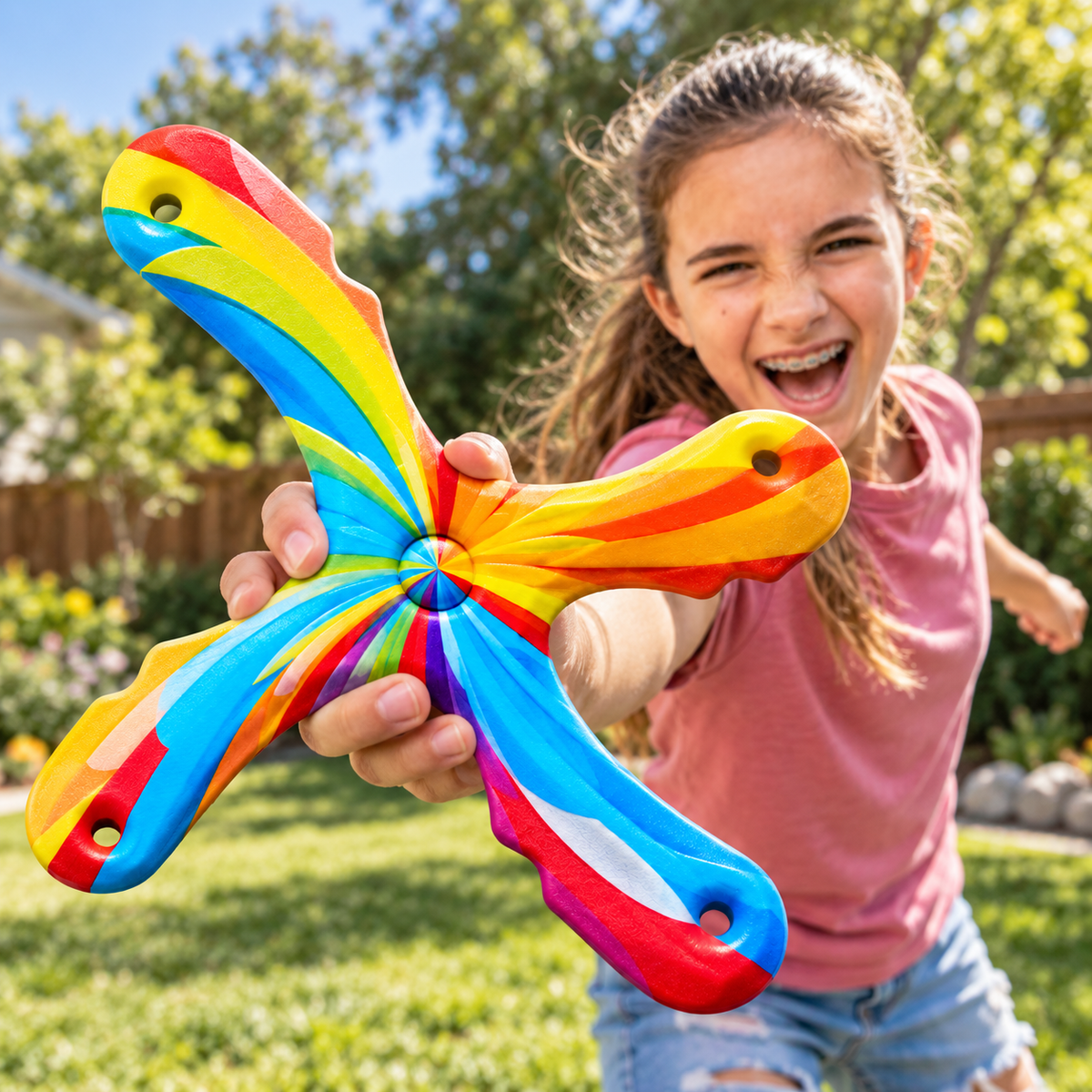 Boomzi Kids 4 Arm Soft Foam Returning Boomerang with Rainbow Swirl Artwork