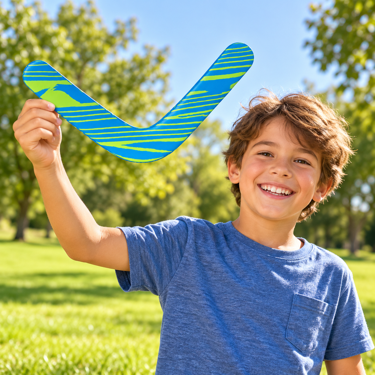 Boomzi Kids Soft Foam Returning Boomerang with Neon Stripe Artwork