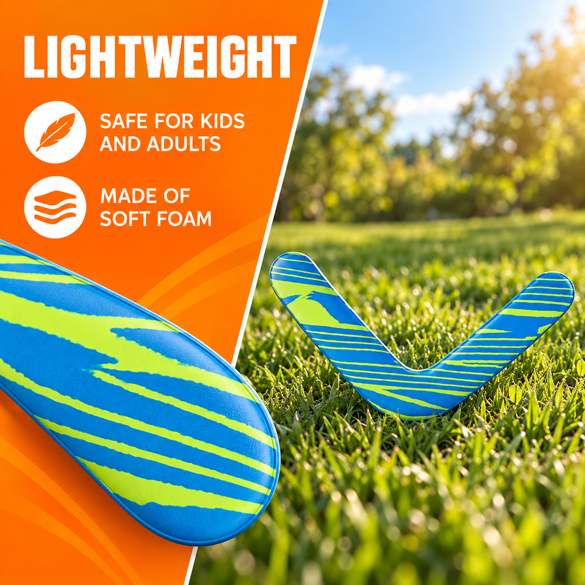 Boomzi Kids Soft Foam Returning Boomerang with Neon Stripe Artwork
