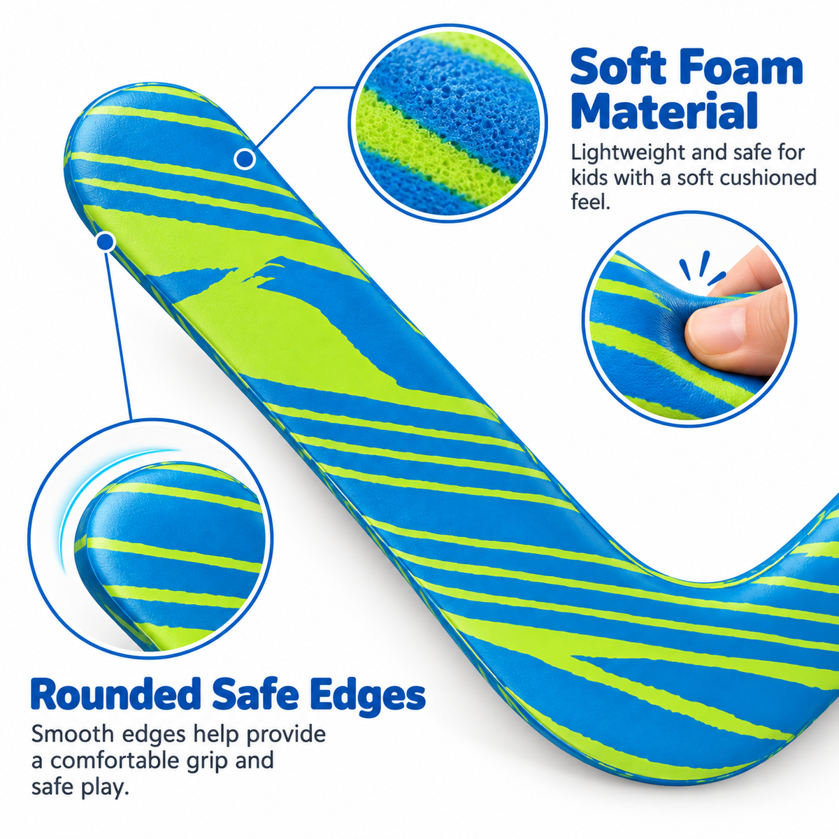 Boomzi Kids Soft Foam Returning Boomerang with Neon Stripe Artwork