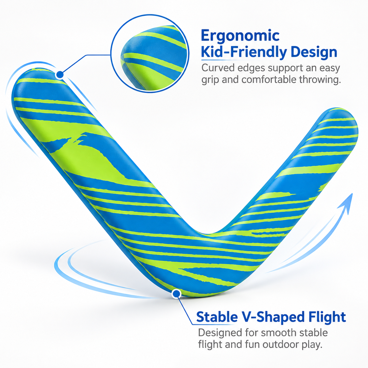 Boomzi Kids Soft Foam Returning Boomerang with Neon Stripe Artwork